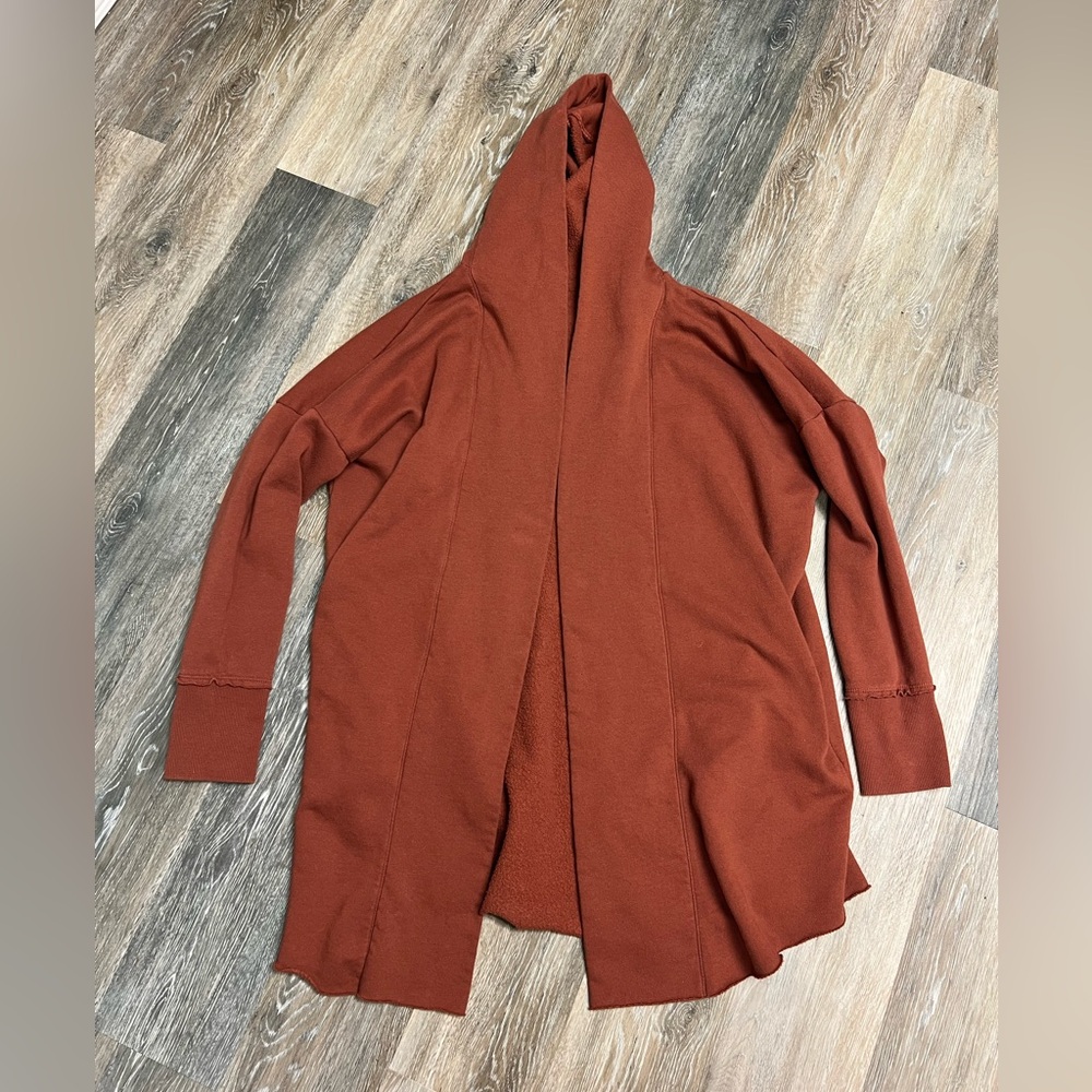 Mono B Open Front Hooded Rusty Red/Orange Oversized Cardigan Size Med